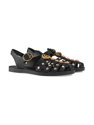 Shop Gucci Rubber Sandal With Crystals In Black