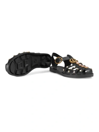 Shop Gucci Rubber Sandal With Crystals In Black