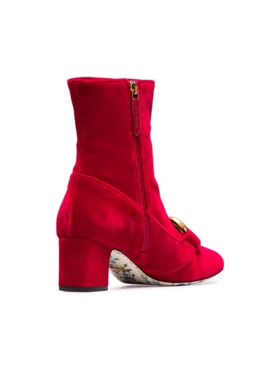 Shop Gucci Devil Red Victoire 55 Velvet Ankle Boots