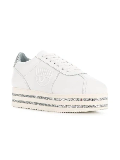 Shop Chiara Ferragni Platform Glitter Sneakers In White