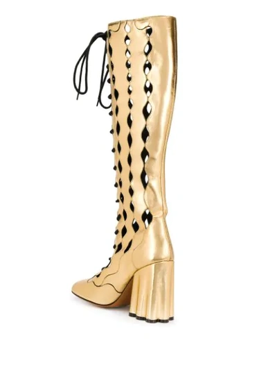 Shop Marni Lace-up Knee-length Boots In Gold