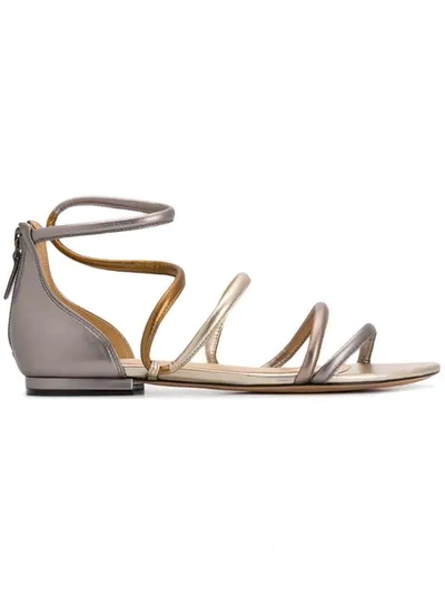 Shop Alexandre Birman Flat Strappy Sandals In Silver