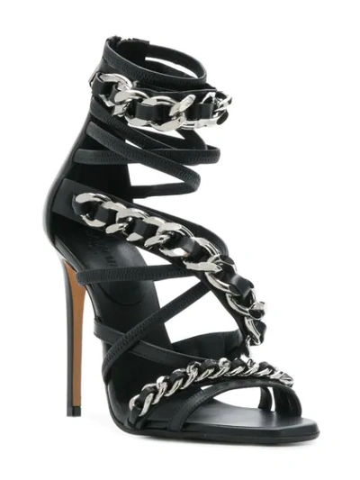 Shop Balmain Chain Strap Sandals In 176 Cuir/noir/chaine