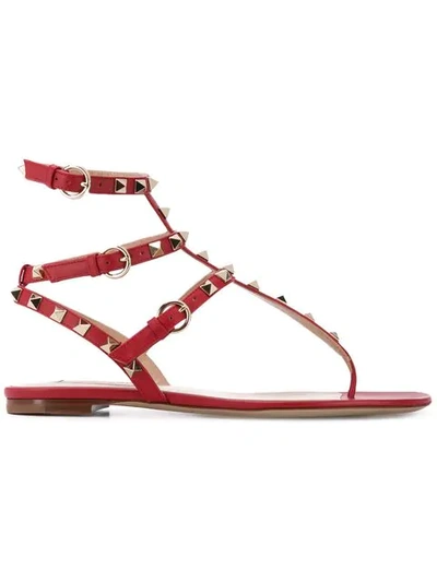 Shop Valentino Rockstud Sandals In 0ro Rosso V.