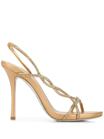 Shop René Caovilla Micro Stud Embellished Sandals In Gold