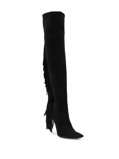 Shop Just Cavalli Fringed Knee Length Boots In 900 Black