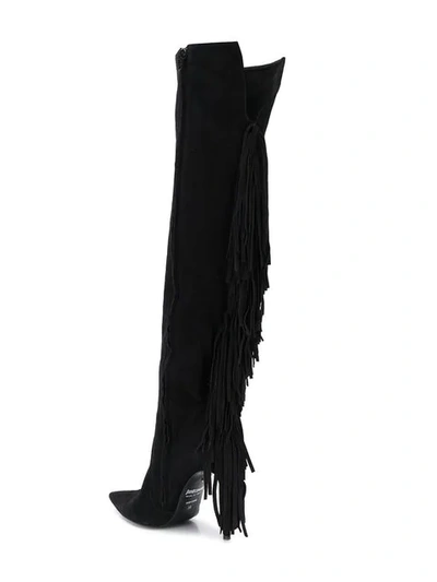 Shop Just Cavalli Fringed Knee Length Boots In 900 Black
