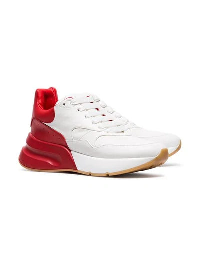 ALEXANDER MCQUEEN RED AND WHITE CONTRAST LEATHER SNEAKERS - 白色