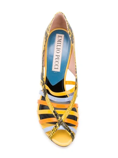 Shop Emilio Pucci Yellow Elaphe Strappy Sandals