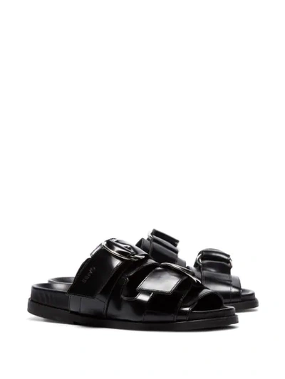 Shop Ganni Dual Strap Flat Sandals In Black