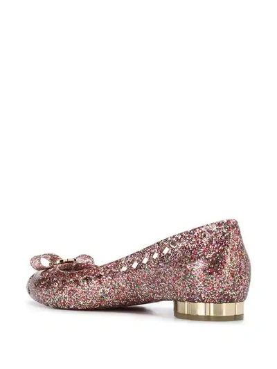 Shop Ferragamo Glitter Ballerina Shoes In Gold