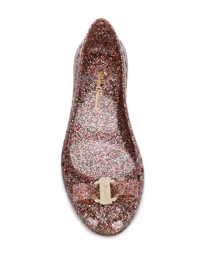 Shop Ferragamo Glitter Ballerina Shoes In Gold