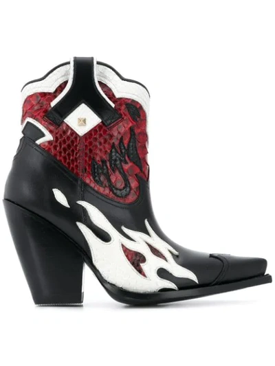 Shop Valentino Rockstud Flame Cowboy Boots In Black