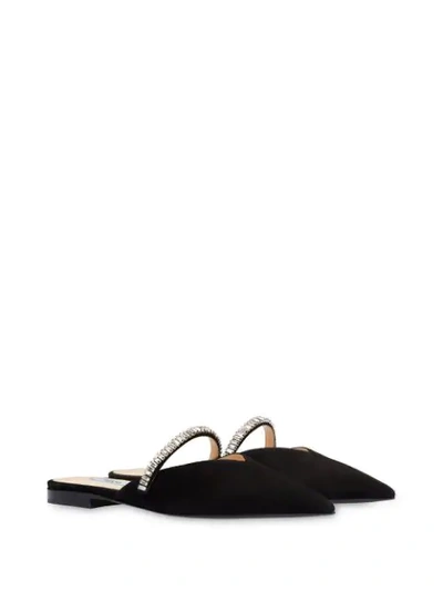 Shop Prada Flat Suede Mules With Crystals In Black