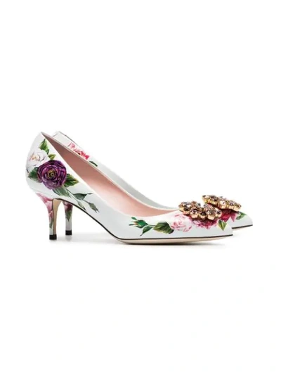 White, Pink And Green Rose Crystal Embellished 60 Leather Pumps