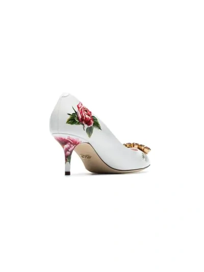 White, Pink And Green Rose Crystal Embellished 60 Leather Pumps
