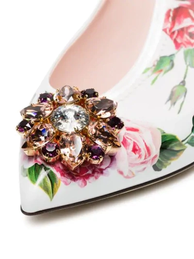 Shop Dolce & Gabbana White 60 Crystal Embellished Floral Leather Pumps - Metallic