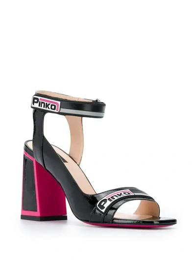 Shop Pinko Pink Trim Block Heel Sandals In Black