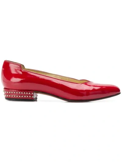 Pre-owned Versace Studded Ballerina Shoes In Red