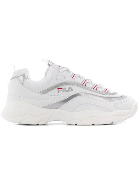 Fila Ray Low White Silver Leather Sneakers | ModeSens