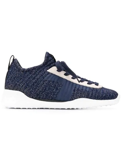 Shop Tod's Lace-up Knit Sneakers In Blue