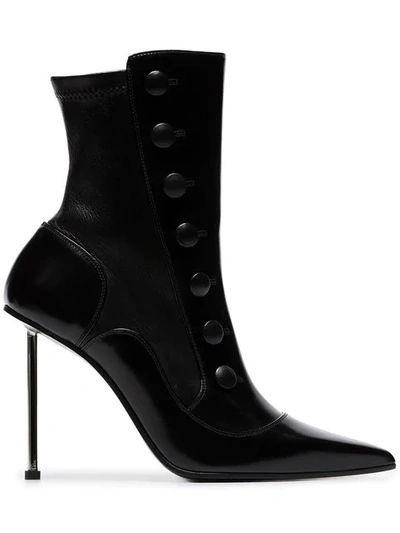 Shop Alexander Mcqueen Black 105 Stiletto Heel Leather Ankle Boots