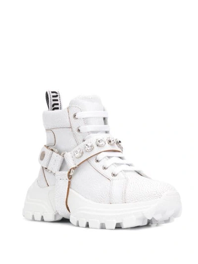 Shop Miu Miu Crystal Embellished Sneakers In F0009  Bianco