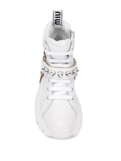 Shop Miu Miu Crystal Embellished Sneakers In F0009  Bianco