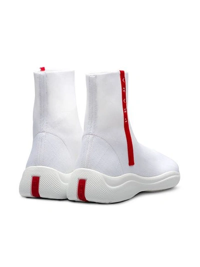 Shop Prada Fabric High-top Sneakers In White