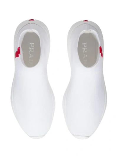 Shop Prada Fabric High-top Sneakers In White