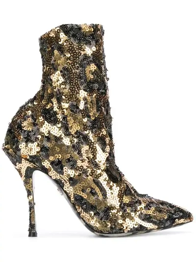 Shop Dolce & Gabbana Sequin Ankle Boots In Gold