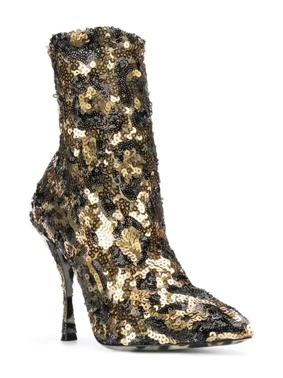 Shop Dolce & Gabbana Sequin Ankle Boots In Gold