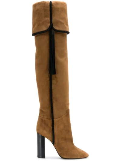 Shop Saint Laurent Knee Length Boots In 2353 -land/nero