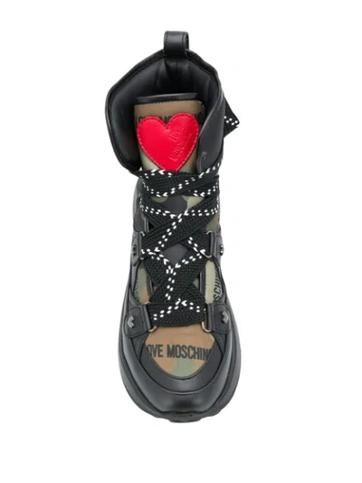 Shop Love Moschino Camouflage Print Boots In Black
