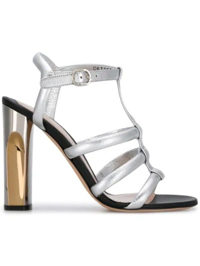 Shop Alexander Mcqueen Sculpted Heel Sandal In Metallic