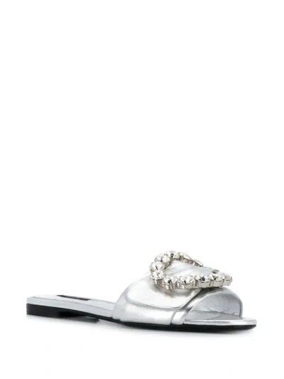 Shop Dolce & Gabbana Bianca Buckled Slides In Silver