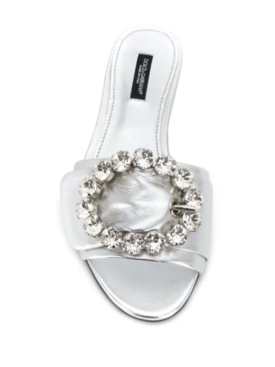 Shop Dolce & Gabbana Bianca Buckled Slides In Silver