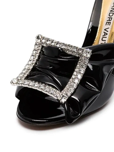 ALEXANDRE VAUTHIER BLACK LOLA 100 CRYSTAL EMBELLISHED PATENT LEATHER MULES - 黑色