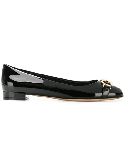 Shop Ferragamo Gancini Flat Ballerinas In Black