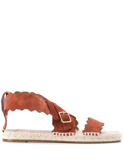 Chloé Lauren Scalloped-edge Leather Espadrille Sandals In Brown | ModeSens