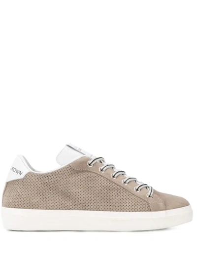 Shop Leather Crown Perforierte Sneakers In Neutrals