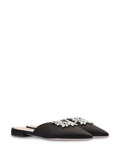 Shop Miu Miu Embellished Satin Mules In Black