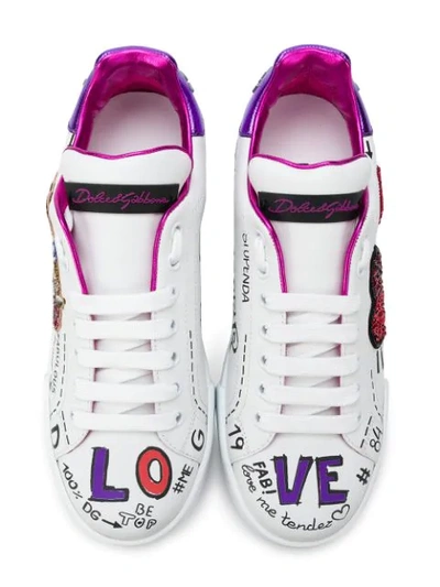 Shop Dolce & Gabbana Verzierte Sneakers Mit Kritzel-print In White