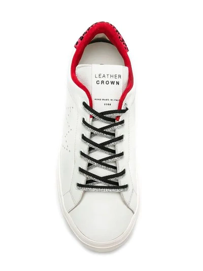 Shop Leather Crown Leopard Print Heel Sneakers In White