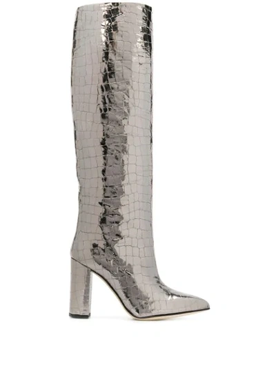 Shop Paris Texas Knee-High Croc-Embossed Leather Boots