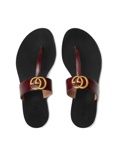 Shop Gucci Leather Thong Sandal With Double G In Red