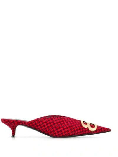 Shop Balenciaga Houndstooth Bb Logo Mules In Red