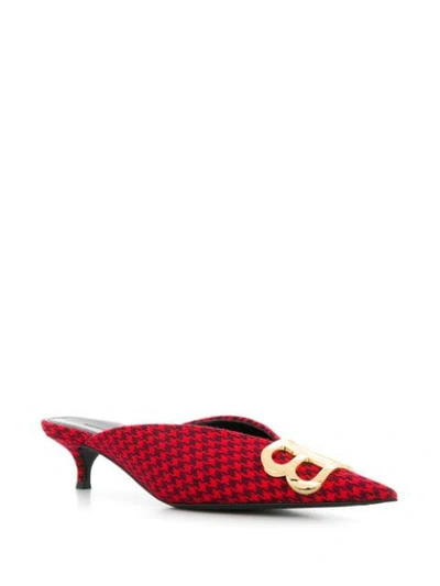 Shop Balenciaga Houndstooth Bb Logo Mules In Red