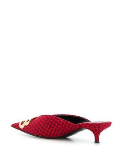 Shop Balenciaga Houndstooth Bb Logo Mules In Red