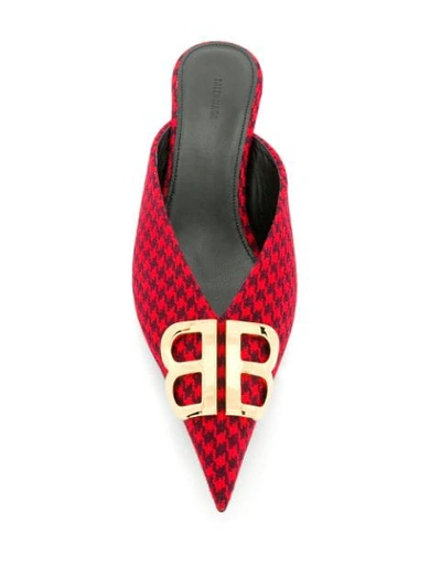 Shop Balenciaga Houndstooth Bb Logo Mules In Red